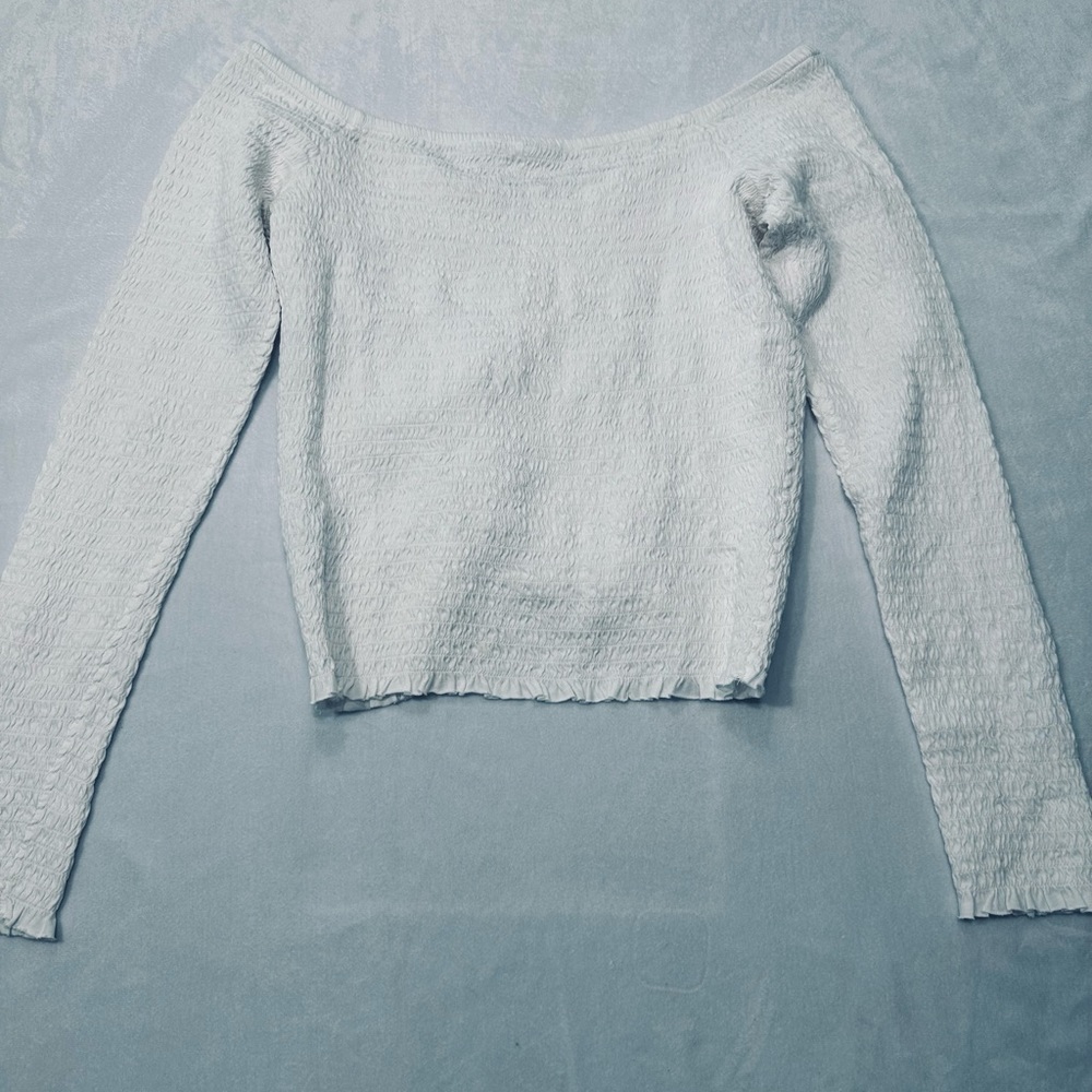 BP White‎ Fitted Long Sleeve Off the Shoulder Shirt Womens Size Small - Picture 4 of 6